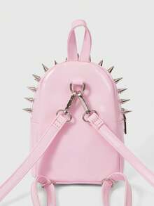 ROMWE Grunge Punk Niche Design Rivet Tassel Pleated Dual Shoulder Bag, Punk Street Style - Pink - View 4