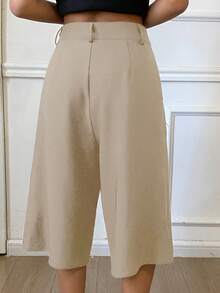 DAZY 女士纯色褶裥口袋七分裤，休闲复古秋冬Y2K风格 - 杏色 - 查看 2