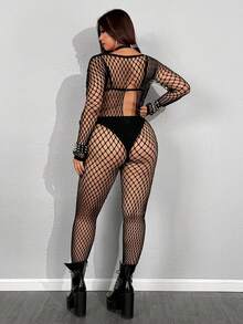 Whyspr Bộ jumpsuit dài tay khoét eo gợi cảm dành cho nữ cỡ lớn - màu đen - Xem 6