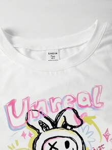 SHEIN ChillGRL Set de 2 piezas de camiseta y pantalón cargo informal para niñas, camiseta de manga corta con cuello redondo y estampado, y pantalones, conjunto de moda para primavera/verano - Rosa - Ver 7