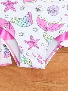 3件套女婴美人鱼图案卡通泳衣套装，沙滩度假 - 彩色 - 查看 5