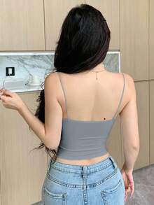 DAZY Seamless Camisole With Padded Bust, Solid Color Undershirt For Women, Suitable For All Seasons - Blue - View 2