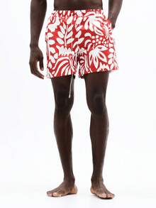 SUMWON Tropical Floral Print Beach Swim Trunks With Elastic Waistband And Side Pockets For Summer Vacation Pool Swimming - Multicolor - View 3