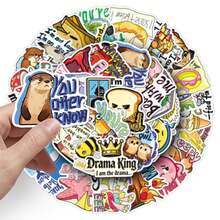 50pcs Fun English Pun Stickers, Cartoon Slogan Graffiti Waterproof Stickers, Suitable For Helmets, Water Bottles, And Suitcases. - Multicolor - View 5