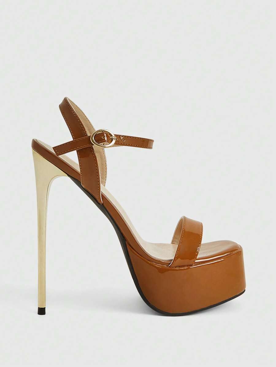 CUCCOO LuxiPop Women's High-Heeled Sandals, Classic Simple Thick-Heeled Thick-Soled High-Heeled Sandals, Thin-Strapped Combination, Sexy Nightclub Banquet Ball Women's Shoes, Dating, Elegant Holiday Sexy Wear Women's Shoes, Nightclub Party Style, Suitable For Spring And Summer, Vacation Wear, Travel Must-Have, 2000's Style - Small yellow brown - View 1