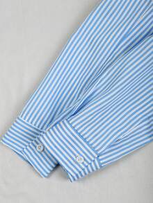 GlowEve Women's Striped Ruffle Trim Long Sleeve Casual Shirt - Blue - View 6