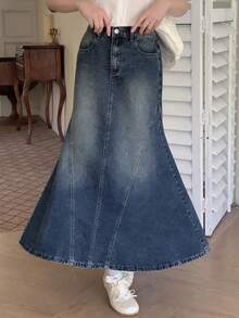 DAZY Teen Girl Pocket Casual Everyday Wear Denim Mermaid Skirt