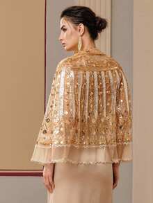 Anewsta Women's New Elegant Party Beaded Tie Shawl, Gold - Apricot - View 2