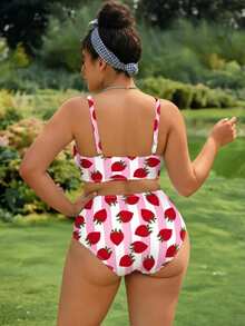 Swim Mod 大码女式豹纹极简吊带泳衣套装 - 彩色 - 查看 2