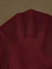Revavyn Đầm chiffon màu trơn thanh lịch kiểu Pháp, cổ chữ V, tay phồng, eo xếp ly, thích hợp cho các buổi hẹn hò và kỳ nghỉ. - Màu Đỏ Sâu - Xem 7