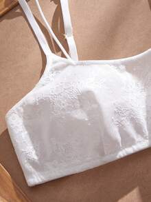 Crystal Vow Lencería de mujer con sujetador de tirantes finos de unicolor con parches de encaje y malla - Blanco - Ver 4
