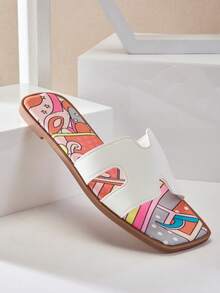 SHUZIA 女士时尚休闲方头一脚蹬舒适平底凉鞋夏季鞋春季鞋春假复活节度假鞋休闲鞋沙滩鞋 - 白色 - 查看 5