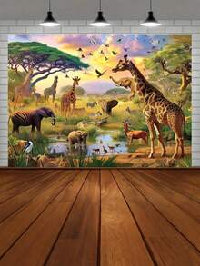 1pc Party Table Decoration Banners, Photo Props, Tropical Desert And African Jungle Wildlife Photography Backgrounds - Multicolor - View 3