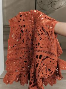 Anewsta 女士对称花卉图案短款荷叶边针织上衣 - 鏽棕色 - 查看 8