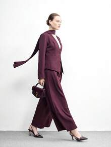 CUCCOO BIZCHIC 女士时尚露跟高跟鞋，T字带设计，纹理尖头，优雅中跟鞋 - 酒紅色 - 查看 6