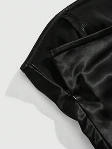 Sweetness Đầm ngắn thời trang mùa xuân/hè dành cho nữ, thiết kế corset thắt dây, viền bèo nhún. - màu đen - Xem 4