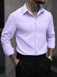 Manfinity Bizformal Áo sơ mi dài tay nam màu trắng, kiểu dáng công sở thường ngày. - Màu tím - Xem 3