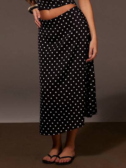 Athîral Women's Casual Polka Dot Long Skirt, Black Skirt, Date And Party , Casual Skirt, Outdoor , Cute, Valentine's Day , Satin Woven Fabric