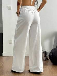 SHEIN Tall CURVE 大码女式休闲舒适纯色抽绳裤 - 白色 - 查看 7