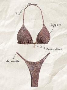 Elavelle Springbreak 女士随机印花细肩带金属装饰性感比基尼套装，夏季沙滩装 - 彩色 - 查看 3