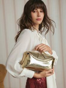 SHECARRY Ladies Gold Crocodile Embossed PU Bag - Gold - View 3