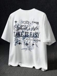 Manfinity Roghcode Men's Streetwear White Summer Floral Print T-Shirt,Vintage Botanical Graphic Tee,City Break Outdoor Music Festival Casual Vintage T Shirt For Men - White - View 5