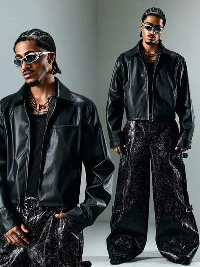 Street Life Men's Casual Zip-Up Lapel PU Leather Jacket, Autumn