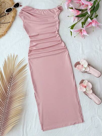 Travachic KIDS Tween Girl Elegant Casual Solid Pink Dress