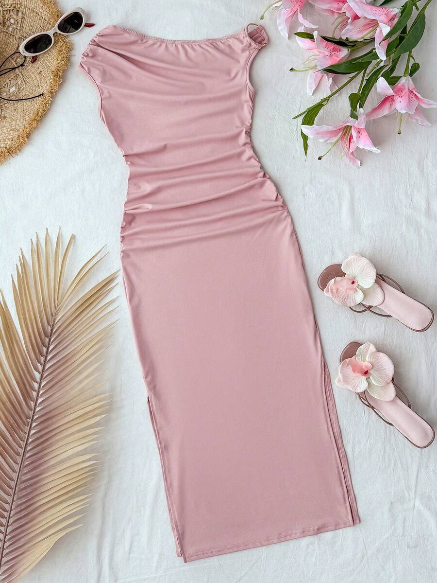 Travachic KIDS Tween Girl Elegant Casual Solid Pink Dress - Pink - View 1