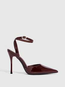 CUCCOO SZL Women's Fashion Pointed Toe Ankle Strap Stiletto High Heel Pumps, Suitable For Commuting, Dating, Party, Wedding And Other Occasions Valentine's Day - Mirror burgundy - View 2