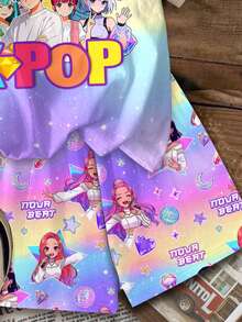 两件套少女休闲韩流女团字母星形印花渐变扎染圆领短袖T恤和短裤套装，适合度假、派对、日常穿着、演唱会、夏季等场合。 - 彩色 - 查看 7