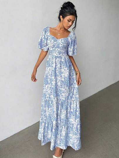 Selianne Summer Short Sleeve Vacation Beach Music Festival Pink Floral Dress