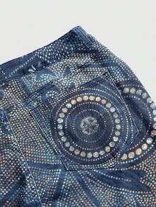 ROMWE Hippie Jeans mode évasé skinny avec décoration de strass, grande taille - Multicolore - Voir 4