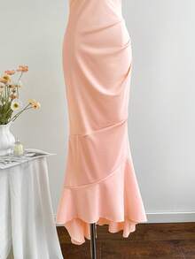 Elamini Vestido elegante de halter plisado de color rosa con estilo de sirena para mujer - Rosa Chicle - Ver 6
