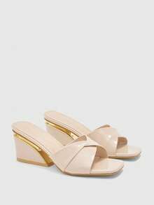 CUCCOO BIZCHIC Women's Square Toe Elegant High Heel Slide Sandals, Suitable For Daily Wear - Apricot - View 7