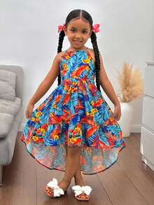 Đầm không tay cổ yếm in hoa thanh lịch tối giản dành cho bé gái - Nhiều màu - Xem 3