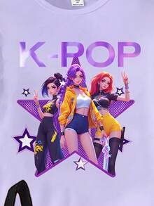 Bộ 2 món dành cho bé gái tuổi teen, phong cách thường ngày, sáng tạo, cá tính, tươi mới, sang trọng, tối giản, in hình ngôi sao năm cánh nhiều màu sắc, hiệu ứng ombre tím, chữ cái và khẩu hiệu. Áo thun và quần thoải mái, thích hợp mặc hàng ngày, mùa xuân, hè và thu. - Nhiều màu - Xem 6