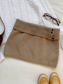 Comfortcana Váy len dệt kim gân màu trơn dành cho nữ, kiểu dáng Hàn Quốc, thích hợp cho mùa thu/đông. - Lạc đà - Xem 7