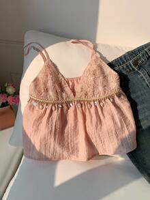Comfortcana 女士时尚性感亮片流苏吊带背心，夏季 - 粉色 - 查看 7
