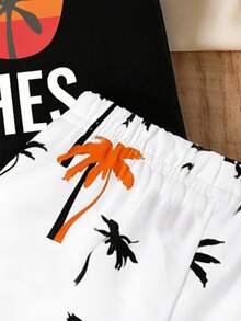 SHEIN Playful Pals 男婴三件套：太阳镜、字母印花背心、棕榈树印花短裤，适合夏季外出穿着 - 彩色 - 查看 5