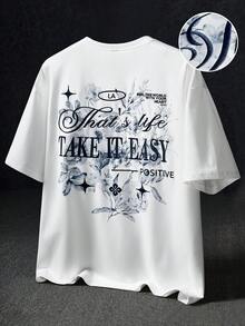 Manfinity Roghcode Men's Streetwear White Summer Floral Print T-Shirt,Vintage Botanical Graphic Tee,City Break Outdoor Music Festival Casual Vintage T Shirt For Men - White - View 2