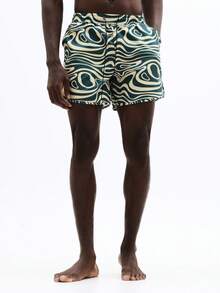 SUMWON Men Board Shorts With Abstract Swirl Pattern Elastic Waistband Summer Beach Swimming Trunks Casual Vacation Surf Wear - Multicolor - View 3