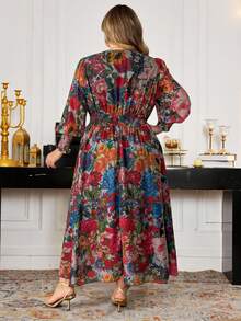 SHEIN CURVE+ New Luxury Elegant High-End Long Wrap Dress, Wide Hem, V-Neck, Long Sleeve - Multicolor - View 2