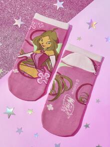 The Winx X SHEIN 6 đôi tất cổ ngắn mềm mại, thoáng khí, thấm hút mồ hôi dành cho nữ và bé gái, họa tiết hoạt hình dễ thương, thời trang và đáng yêu, màu kẹo ngọt, mũi và gót được gia cố để tăng độ bền, phù hợp mọi mùa hè và đông, họa tiết đồ họa, phong cách Y2K. - Nhiều màu - Xem 12