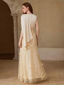 MOTF PREMIUM WOMEN'S ELEGANT LACE PATCHWORK MERMAID HEM LONG DRESS, SPRING/SUMMER - Apricot - View 4