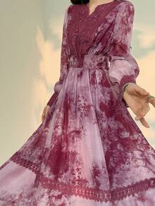 DAZY Đầm midi ren hoa phối hợp thanh lịch dành cho nữ, đầm dự tiệc cưới mùa xuân/hè. - Màu tím - Xem 1