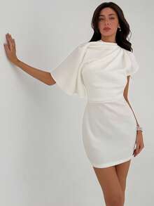 Aloruh Trang phục công sở tối giản với điểm nhấn kim loại trắng, mẫu đầm ngắn ôm sát cổ bẻ mới mùa xuân/hè dành cho nữ. - trắng - Xem 1