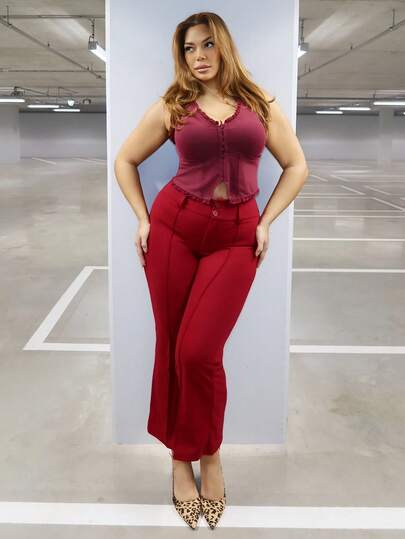 MelDlgn 大码女装秋冬办公室通勤优雅休闲街头宽腰合身喇叭裤教师裤女长裤