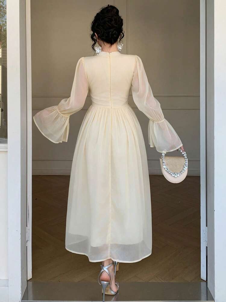 Women's Elegant Ruffle Collar Midi Dress For Party,Wedding Guest Dress Women Sundress