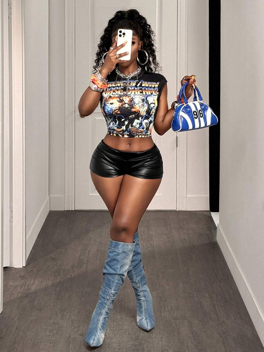 BamGleam Women's Casual Fashion Activewear Colorful Printed Slim-Fit T-Shirt For Summer - Multicolor - View 1